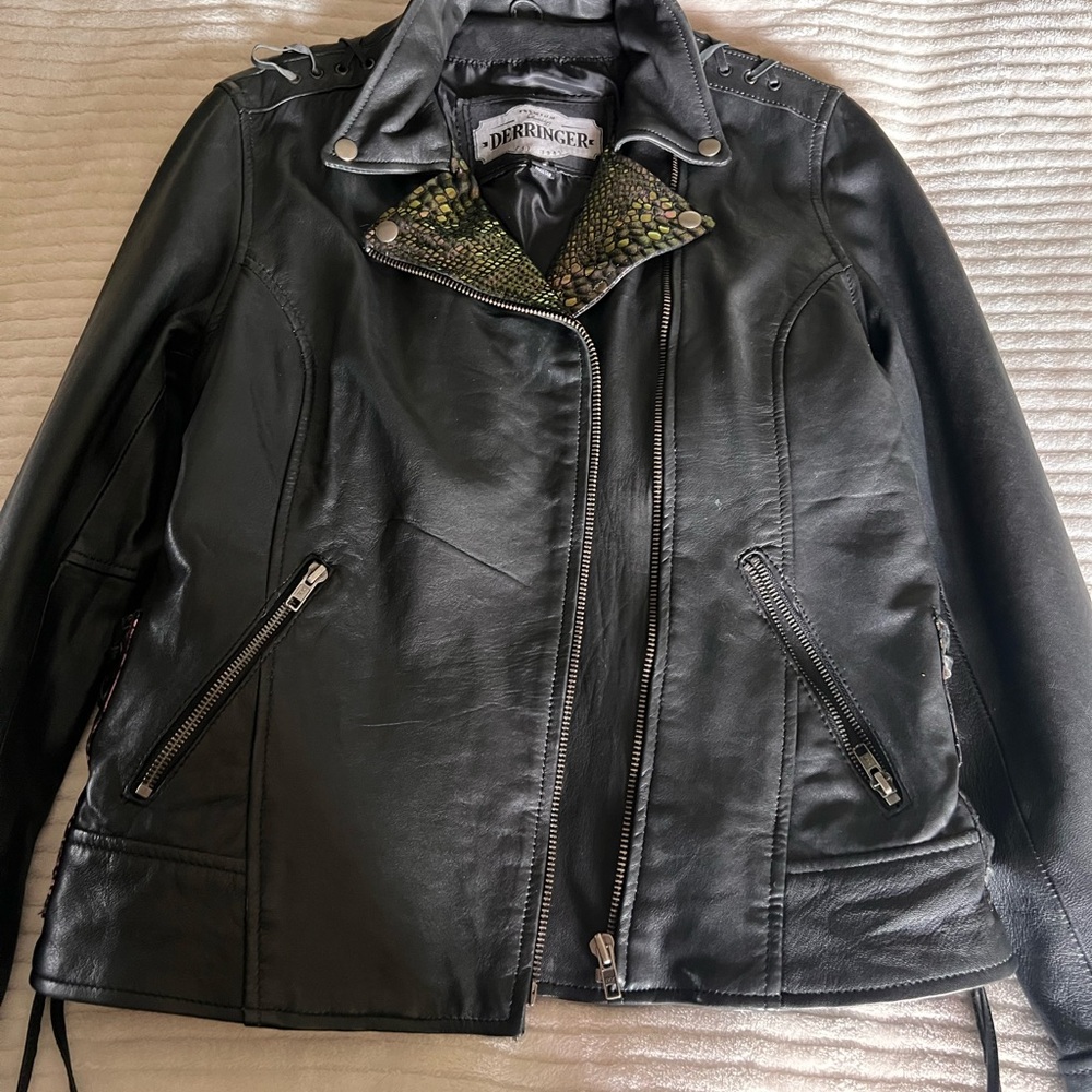 Black Leather Derringer Jacket with color detail